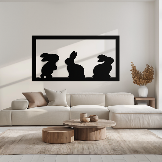 Three Bunny Silhouette Metal Wall Art – Minimalist Black Animal Decor for Nursery and Home- KAF551 - Tampa Home & Garden Store