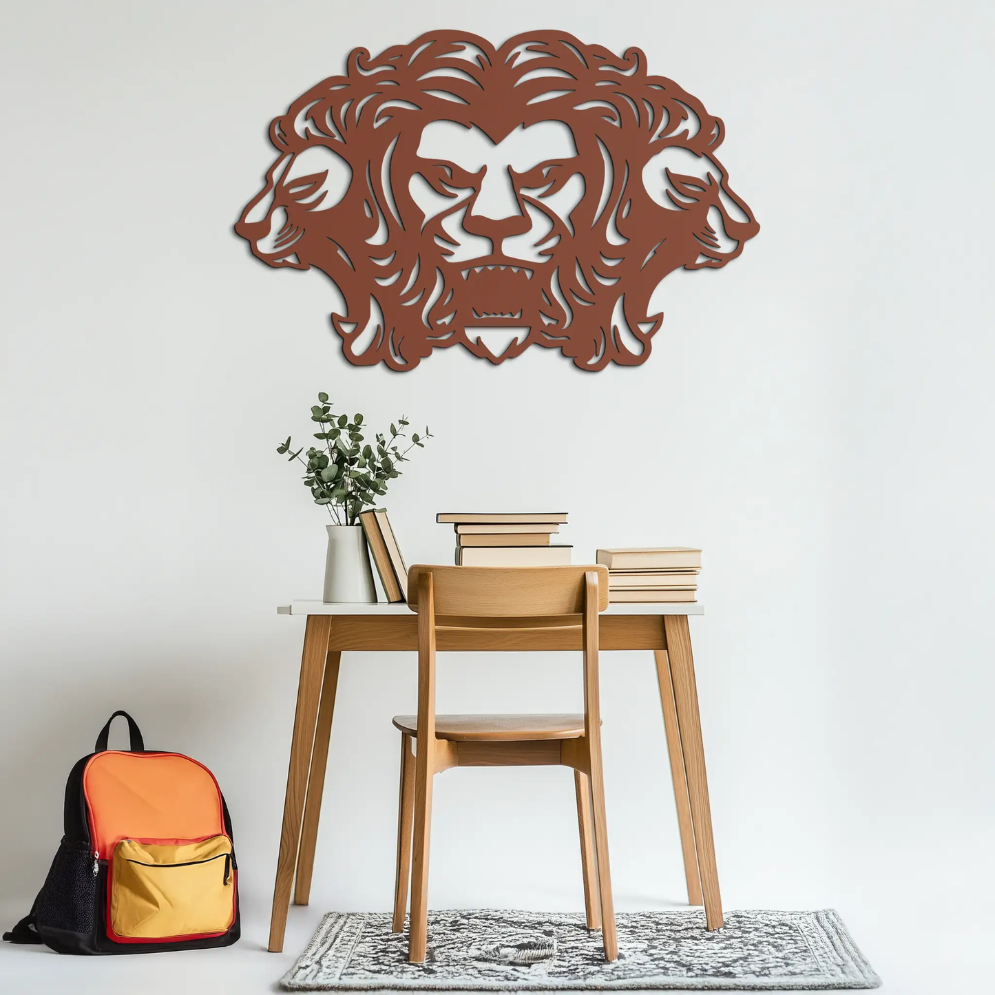 Three-Headed Lion Tribal Modern Metal Wall Art in rust finish by Enova Art on Tampa Home & Garden Store