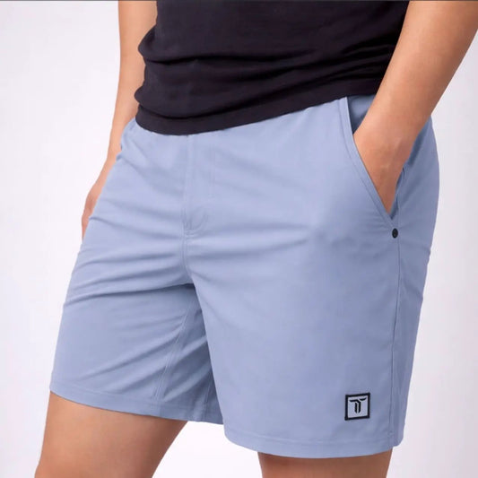 Thrive Elite 7 Inch Shorts light blue moisture-wicking athletic shorts on Tampa Home & Garden Store