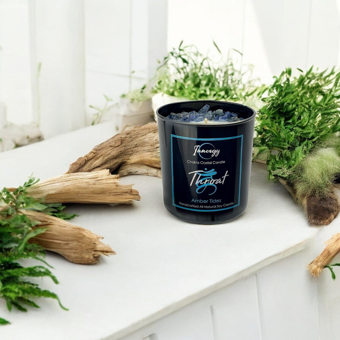 Throat Chakra Crystal Candle with Blue Kyanite | Coconut-Soy Wax Candle, 9oz - Tampa Home & Garden Store