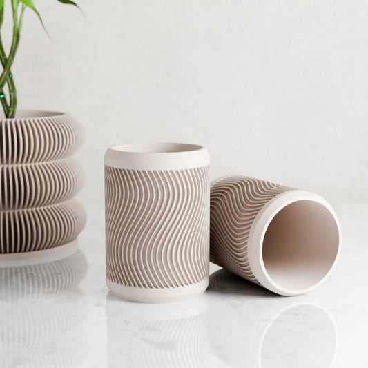 Tidal Pencil Holder white ribbed ceramic desk organizer set of holders on Tampa Home & Garden Store