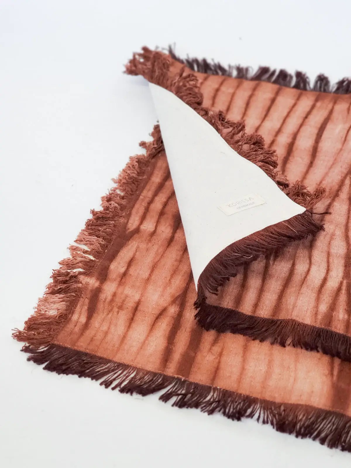 Tie-dye cotton placemats brown with fringe edges set of four by KORISSA on Tampa Home & Garden Store
