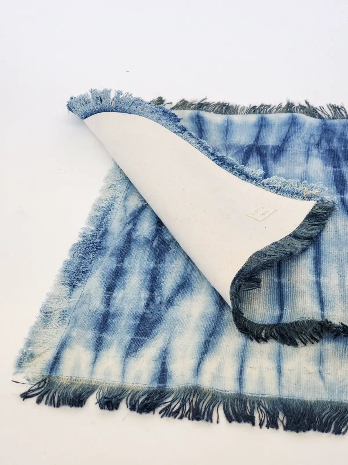 KORISSA indigo tie-dye cotton placemats set of 4 with fringe edges on Tampa Home & Garden Store