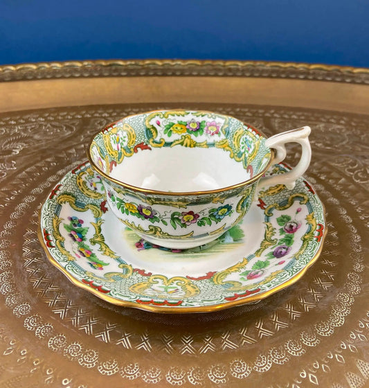 Lenox Ming Coupe Asian Motif teacups set, colorful floral motif with gold trim, 4 cups on Tampa Home & Garden Store