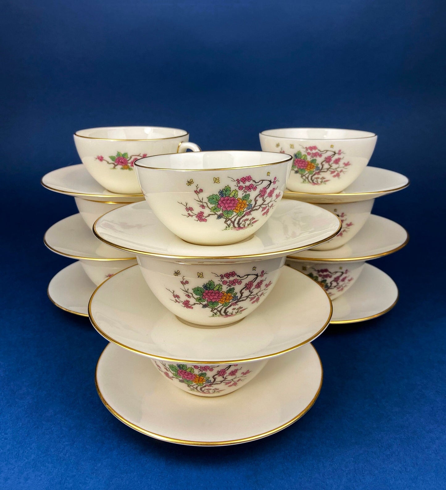 Tiffany and Co. Tea or Coffee Set. Chinoiserie or Asian Hand Painted Motif. Set of 4 - Tampa Home & Garden Store