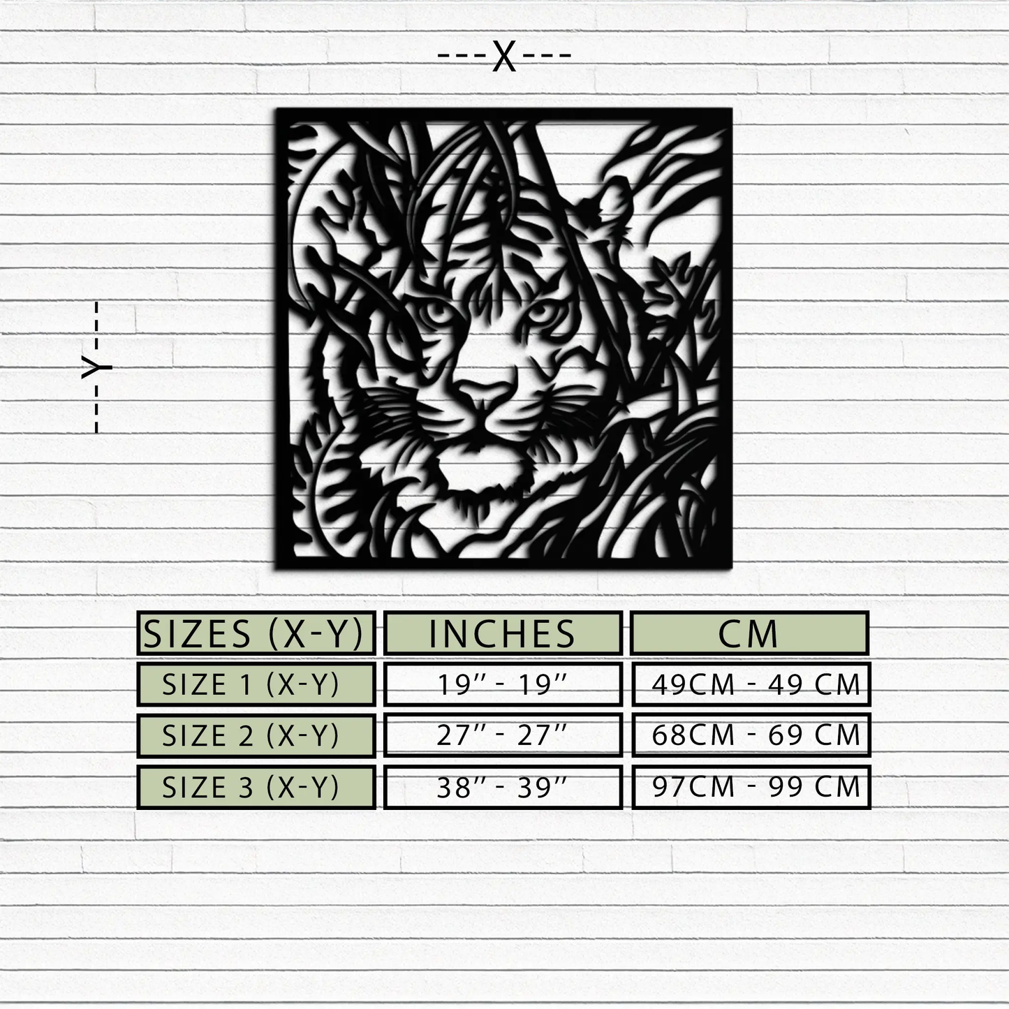 Tiger metal wall art, jungle-inspired black steel silhouette in a rectangular frame on Tampa Home & Garden Store