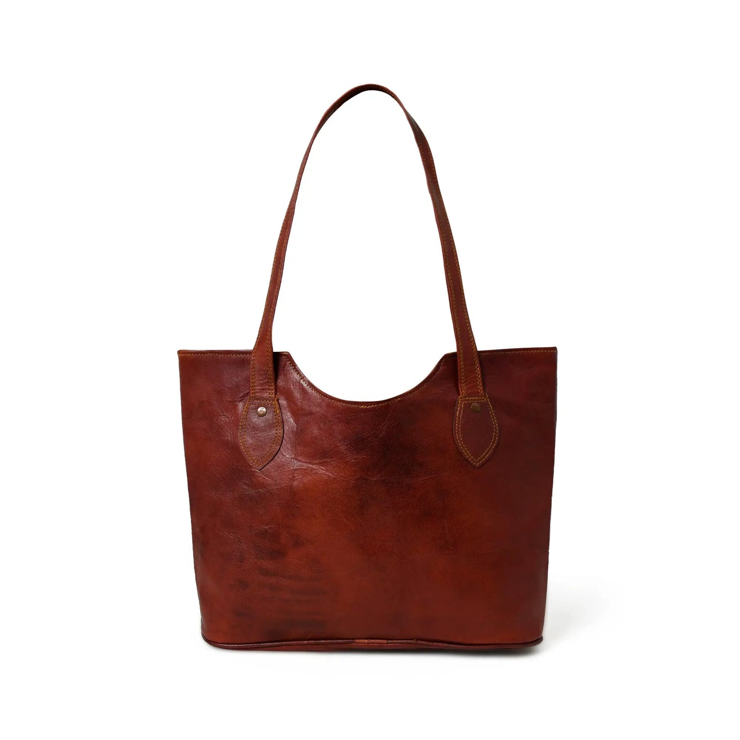 Timeless Brown Leather Tote for Work and Travel leather handbag with sturdy dual straps on Tampa Home & Garden Store
