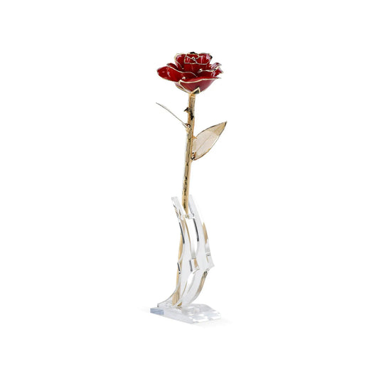 Timeless Rose 24K Gold-Dipped Keepsake by ROSEPHORIA, red rose with gold edges on Tampa Home & Garden Store