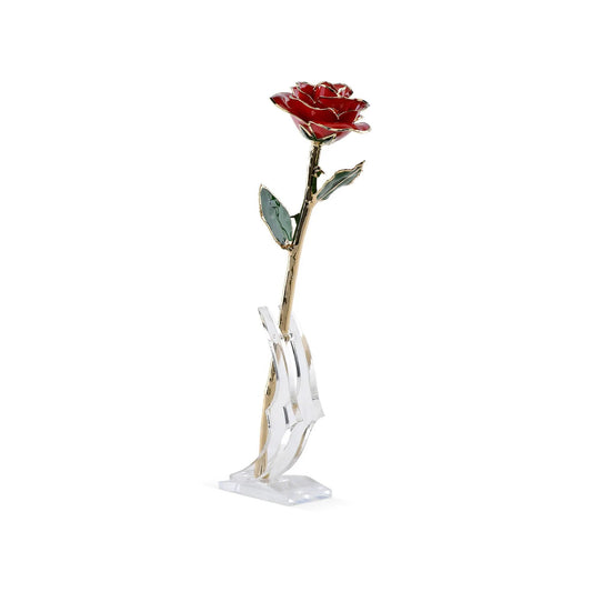 Timeless Rose Keepsake in gold-edged red petals, ROSEPHORIA, clear acrylic base on Tampa Home & Garden Store
