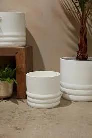 Tirzah Pot ceramic planter set in white with ridged detail, three indoor plant pots on Tampa Home & Garden Store