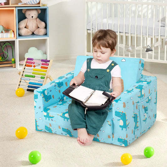 Kids blue dinosaur-print recliner sofa for playroom DirectDeals on Tampa Home & Garden Store