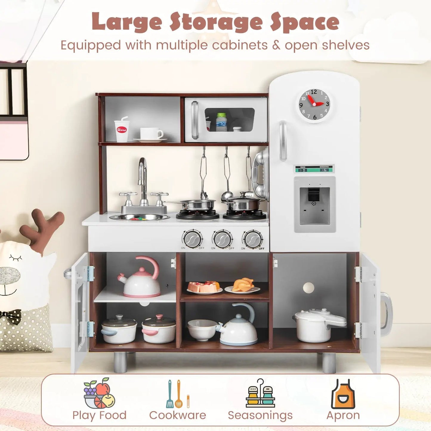 Kids Kitchen Playset with Realistic Lights brown & white on Tampa Home & Garden Store