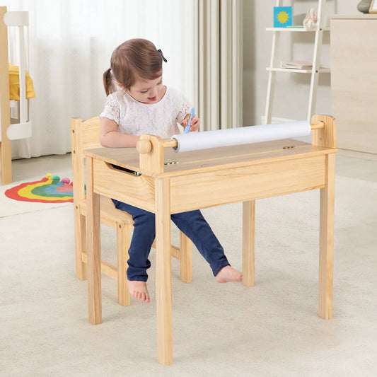 Toddler Activity Table and Chair With Paper Roll in natural wood DirectDeals baby furniture set on Tampa Home & Garden Store