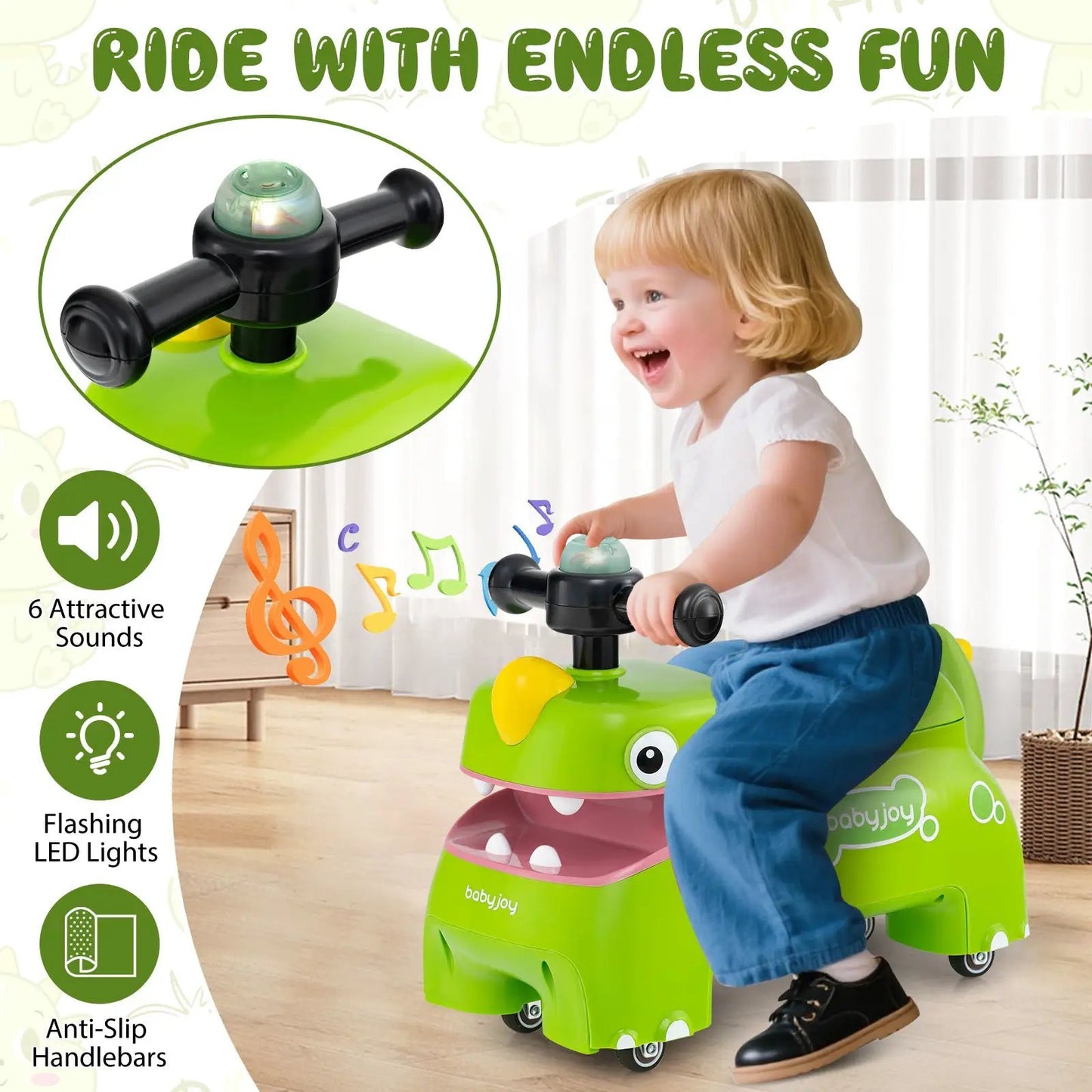 Toddler ride-on car in green with LED lights and music DirectDeals push & pedal vehicle on Tampa Home & Garden Store