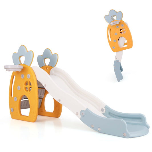 Foldable Slide with Basketball Hoop and Buffer Zone for Kids Aged 3+ Years Old - Tampa Home & Garden Store
