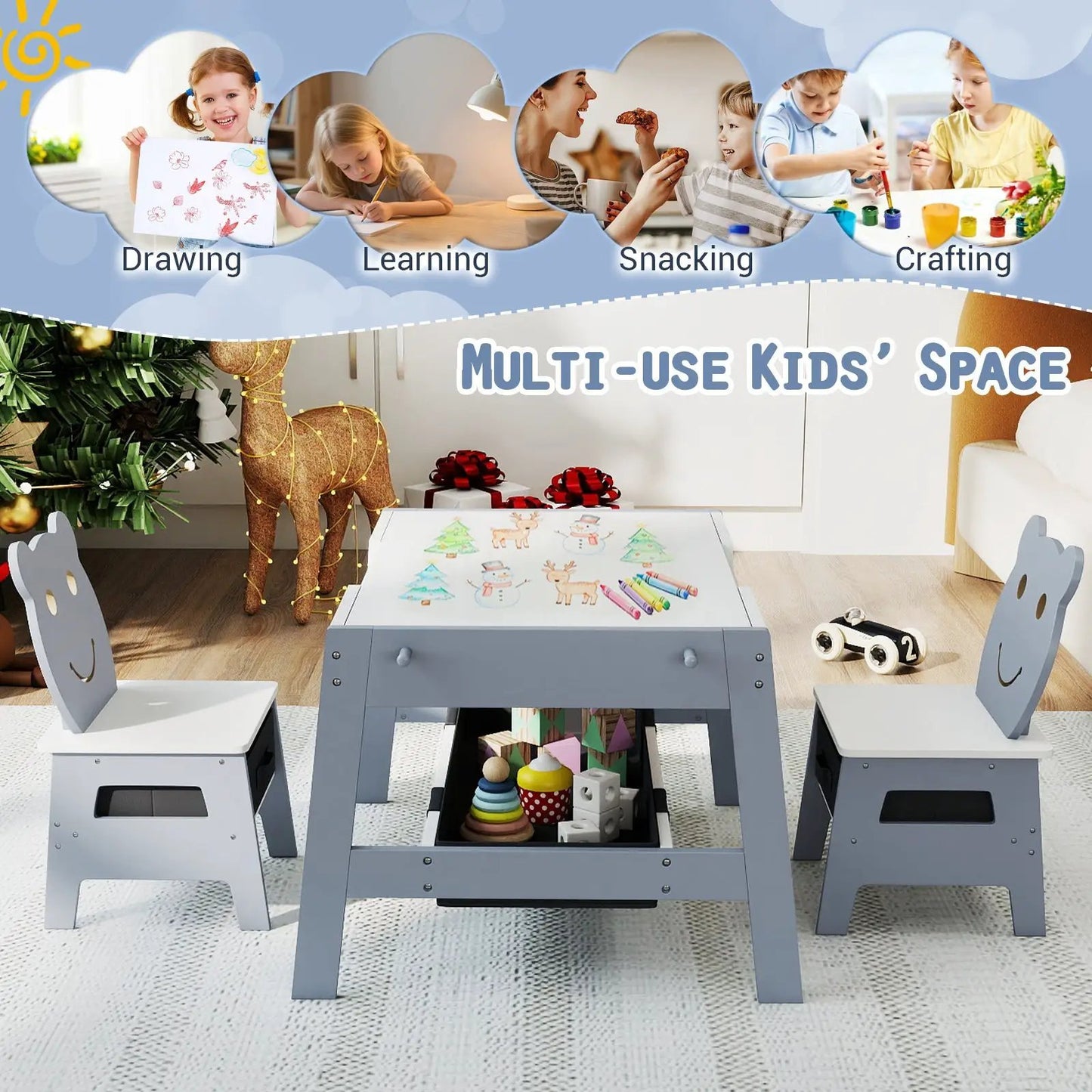 Toddler 5-in-1 art desk set with 2 gray chairs and under-table storage DirectDeals on Tampa Home & Garden Store