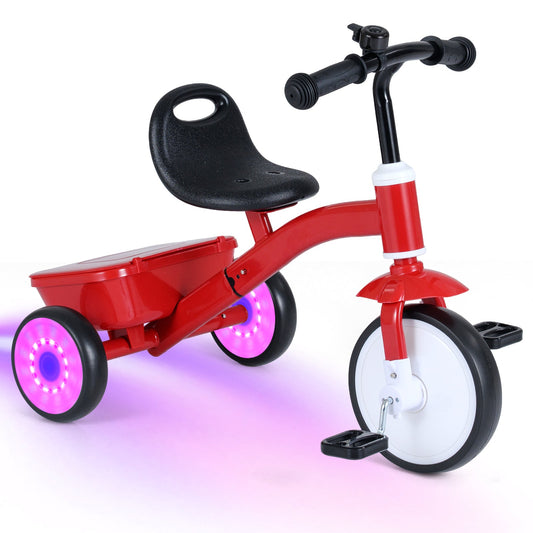 Toddler Tricycle with Glowing Wheels and 4-Level Adjustable Seat - Tampa Home & Garden Store
