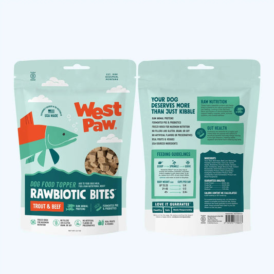 Dog Food Topper Protein Rich Trout and Beef by West Paw in turquoise pouches, two-pack on Tampa Home & Garden Store