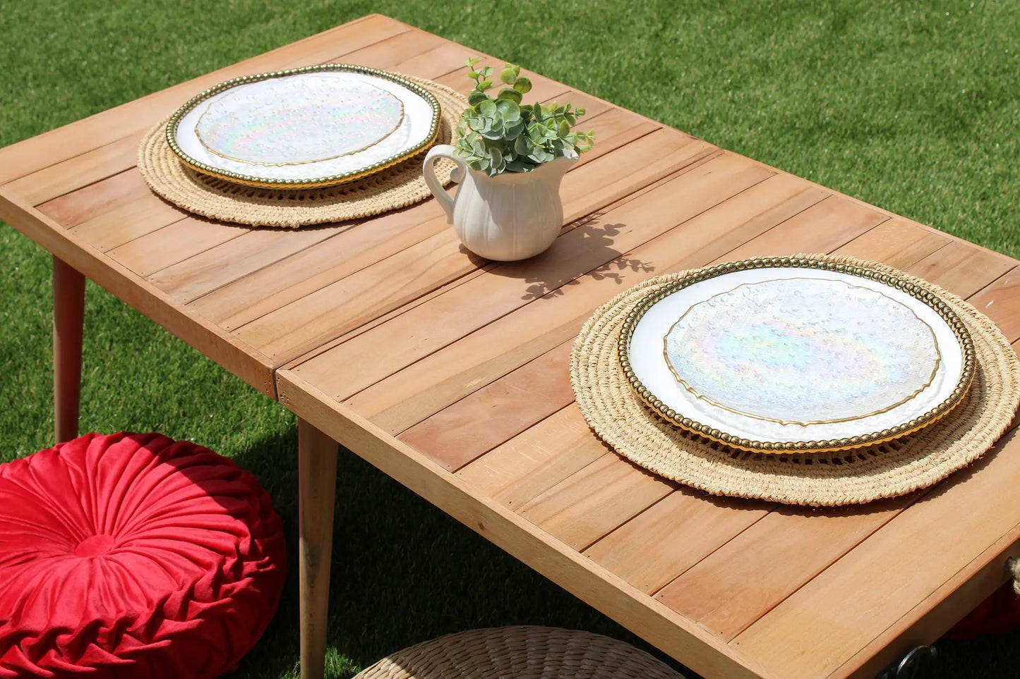 Natural raffia placemats handwoven crochet texture beige round pair on Tampa Home & Garden Store