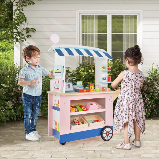 DirectDeals toy cart play set with POS machine and scale, pink cart with blue canopy on Tampa Home & Garden Store