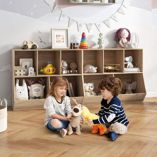 Natural wood toy organizer with anti tipping kits, open cubbies for plush toys and figures on Tampa Home & Garden Store