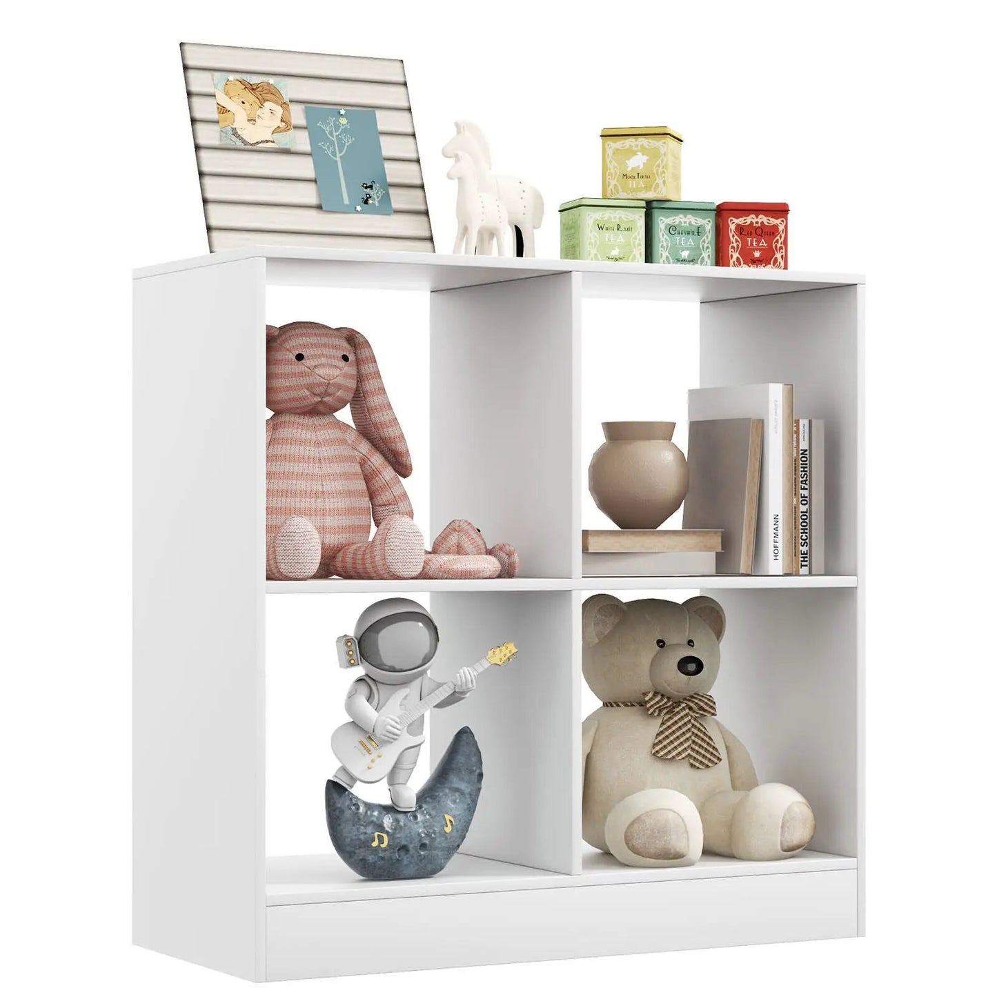 Four Cube Kids Bookcase with Open Shelves, white modular unit with four cubbies on Tampa Home & Garden Store