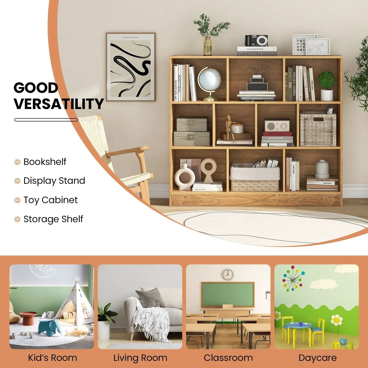 Wooden toy storage organizer with 12 cubes in natural oak wood by DirectDeals on Tampa Home & Garden Store