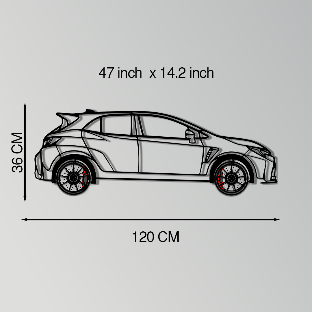 Toyota GR Corolla Metal Car Wall Art with Rotating Wheels - Rally-Inspired Hot Hatch Silhouette - Interactive JDM Automotive Decor - KAFMEKA158 - Tampa Home & Garden Store