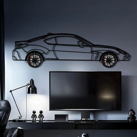 Toyota GR86 Metal Car Wall Art with Rotating Wheels - Modern JDM Sports Coupe Silhouette - Interactive Automotive Wall Decor - KAFMEKA157 - Tampa Home & Garden Store