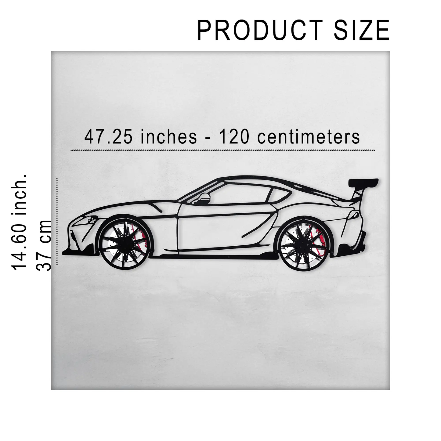 Toyota Supra Mk5 steel silhouette wall art in black metal finish for car decor on Tampa Home & Garden Store