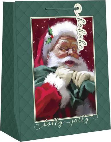 Traditional Papa Noel Small Gift Bag with Santa, green quilted bag by The Country Christmas Loft on Tampa Home & Garden Store