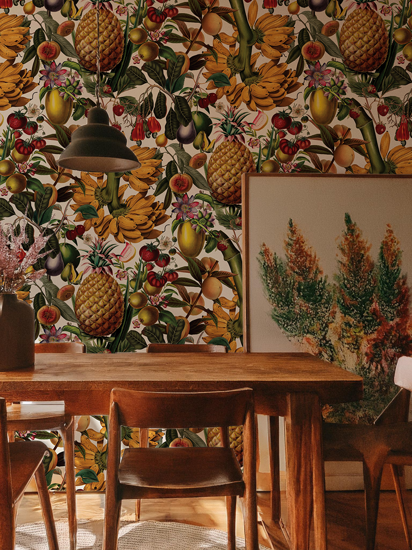 Papel pintado de frutas jugosas, blanco