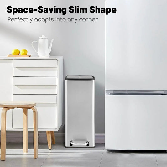 12 Gal Stainless Steel Trash Can with Wing Lids, pedal-operated, modern kitchen scene on Tampa Home & Garden Store