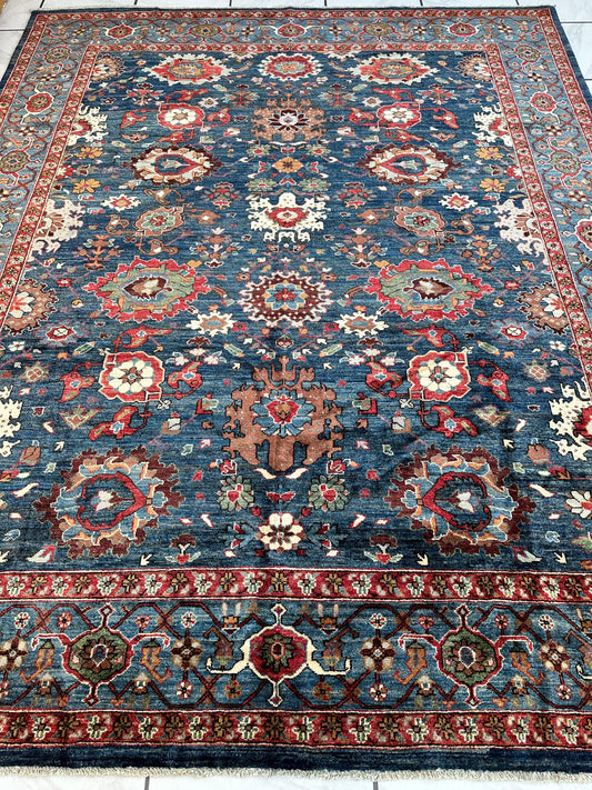 Transitional Serapi Ghazni Wool Rug 8x10 floral blue field with red border by Rugistan on Tampa Home & Garden Store