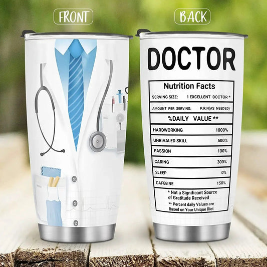 Travel Mug Tumbler pair doctor themed stethoscope and suit DOCTOR nutrition facts back on Tampa Home & Garden Store