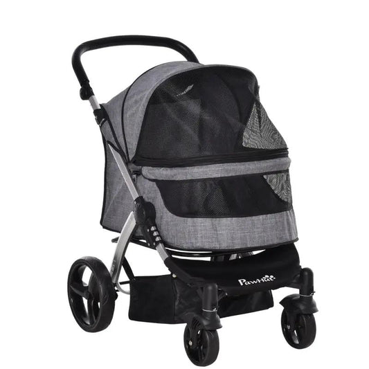 Travel Pet Stroller gray fabric with mesh canopy and adjustable handlebar Pawhut on Tampa Home & Garden Store