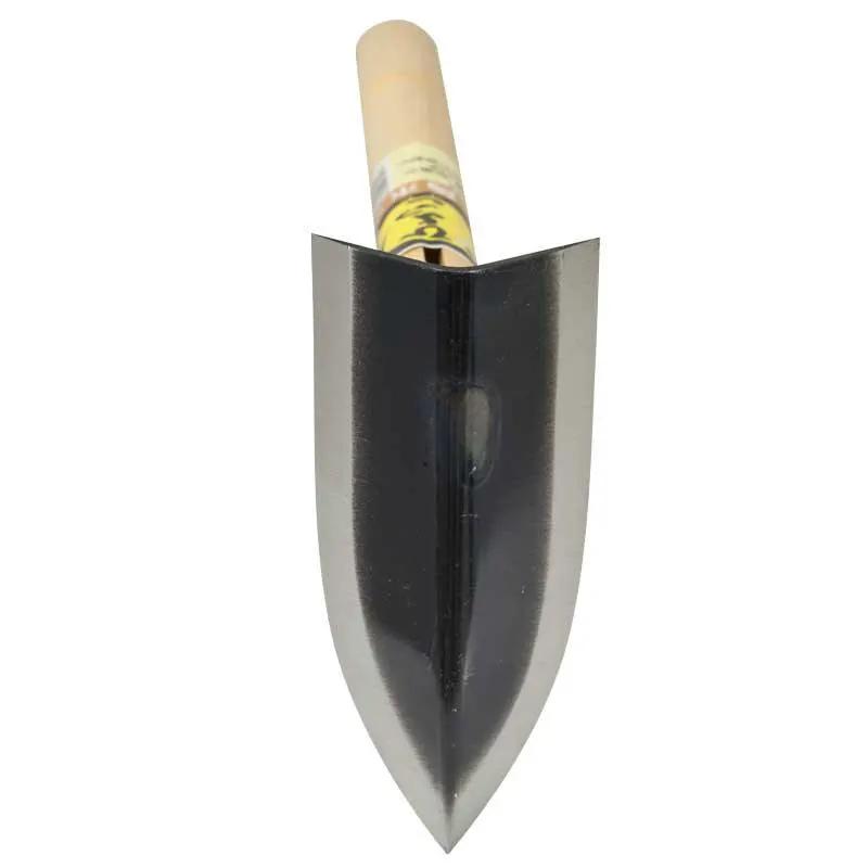 Tree Planting and Bulb Planting Hoe gardening tool with black steel blade and wooden handle on Tampa Home & Garden Store