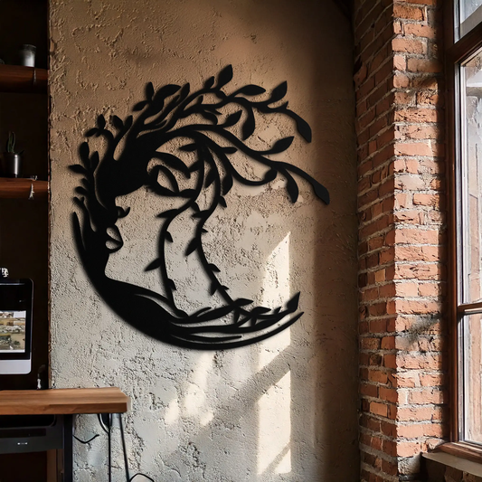 Tree Woman Silhouette Metal Wall Art Decor black metal Enova Art on Tampa Home & Garden Store