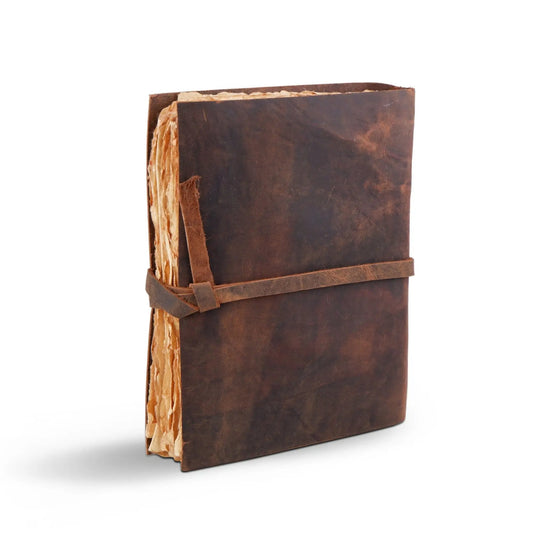 Tree of Life Leather Journal with Embossed Tree, distressed brown leather, wrap strap on Tampa Home & Garden Store
