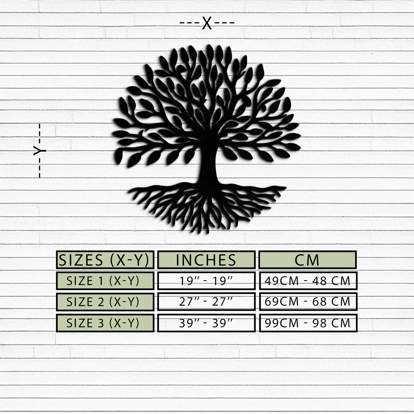 Tree of Life metal wall art, black steel tree silhouette by Enova Art on white brick wall on Tampa Home & Garden Store