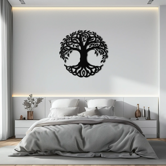 Tree of Life round metal wall art, black silhouette, Enova Art decor on Tampa Home & Garden Store
