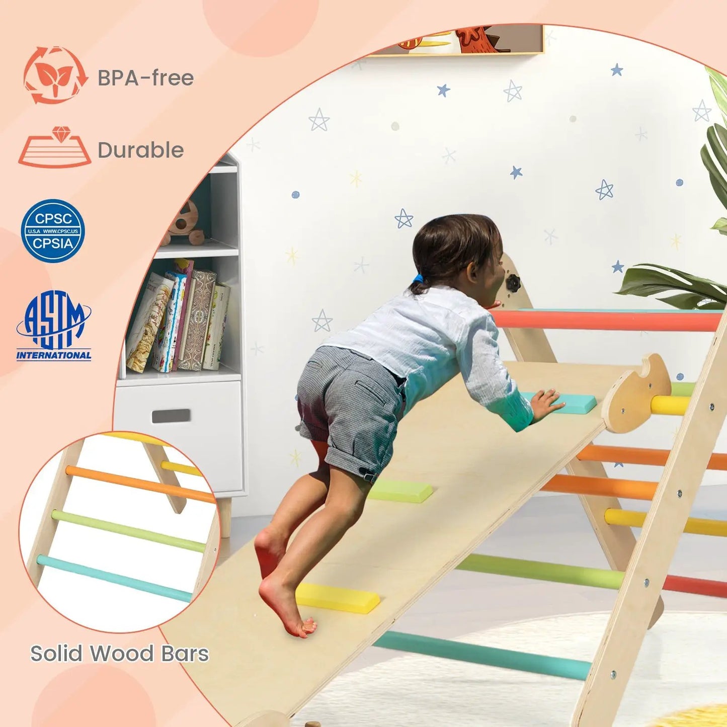 3-in-1 Climbing Set Foldable and Adjustable Kids Triangle Set-Multicolor - Tampa Home & Garden Store