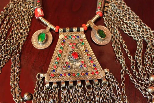 Kuchi tribal necklace with triangular pendant and multicolor stones on Tampa Home & Garden Store