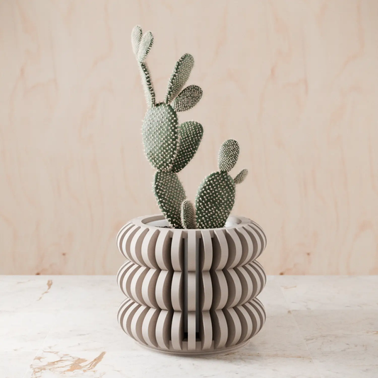 Triple Bubble Orchid Planter ceramic stacked-ring design in light gray by Modernized Pottery on Tampa Home & Garden Store