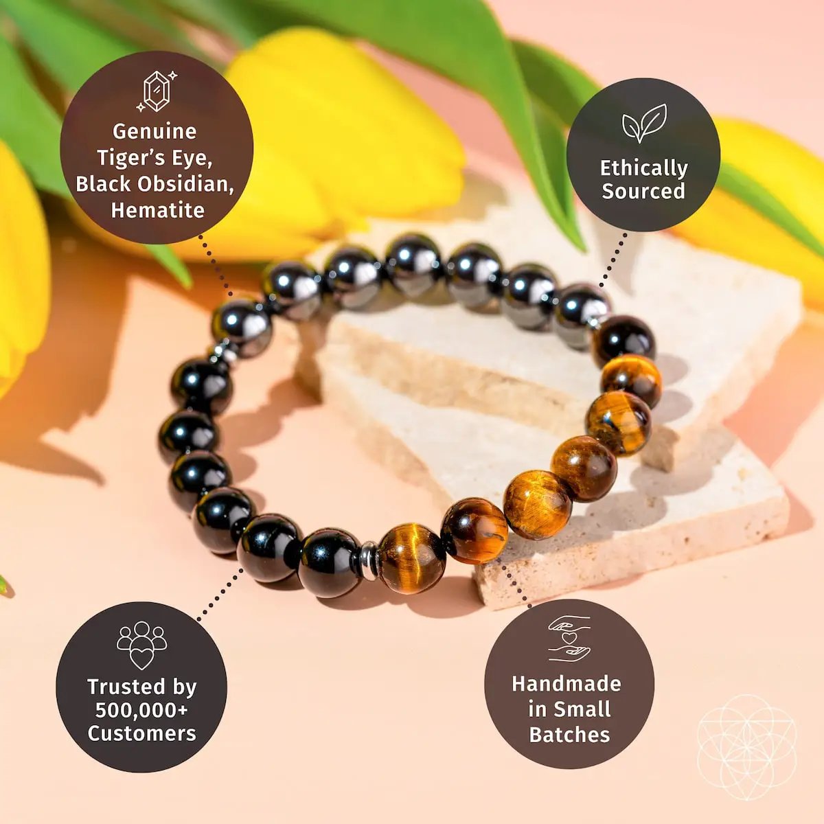 Bracelet Karma Shield for Cosmic Balance with black obsidian and tiger's eye beads on Tampa Home & Garden Store