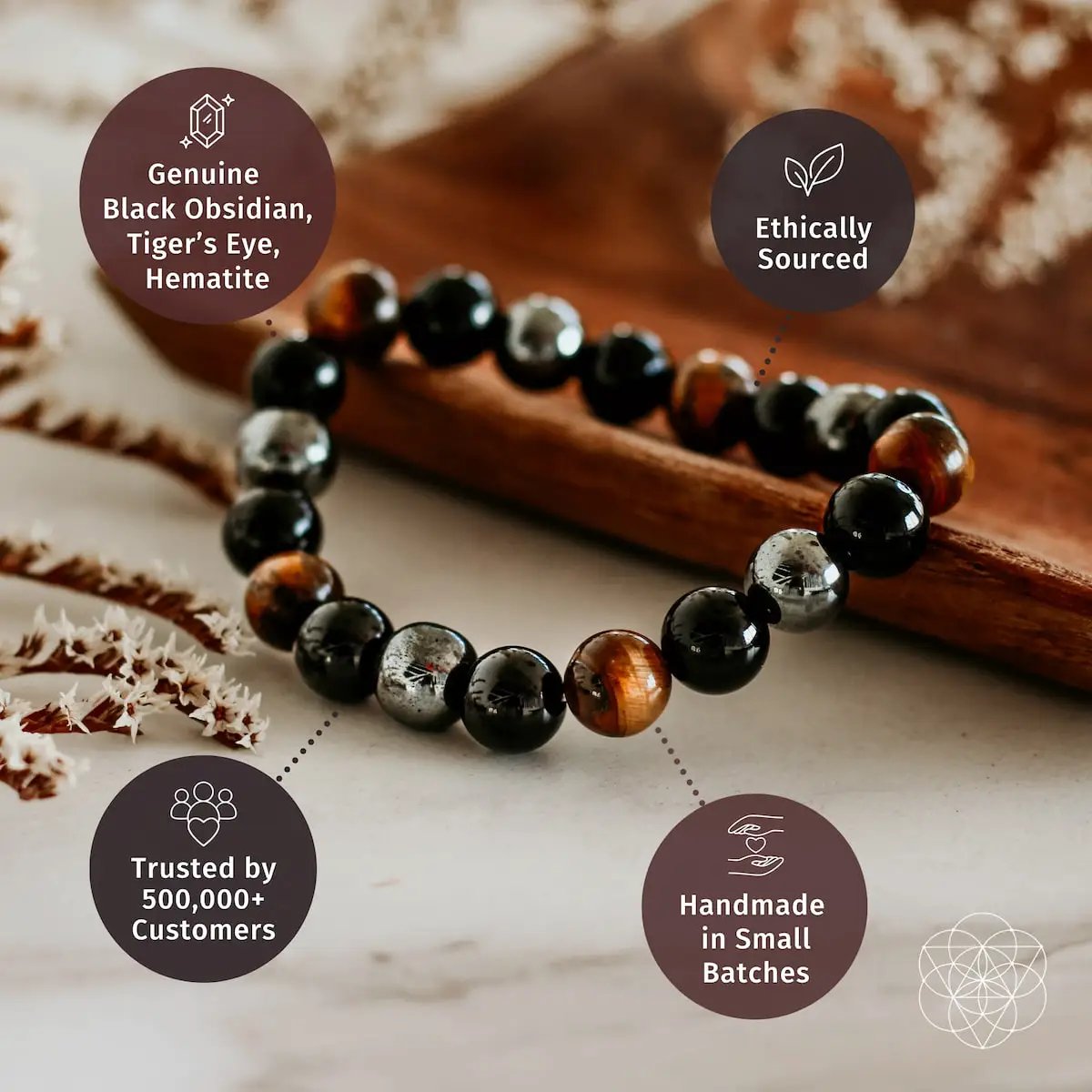 Triple Protection Bracelet with hematite, tiger eye and black obsidian beads by Conscious Items on Tampa Home & Garden Store