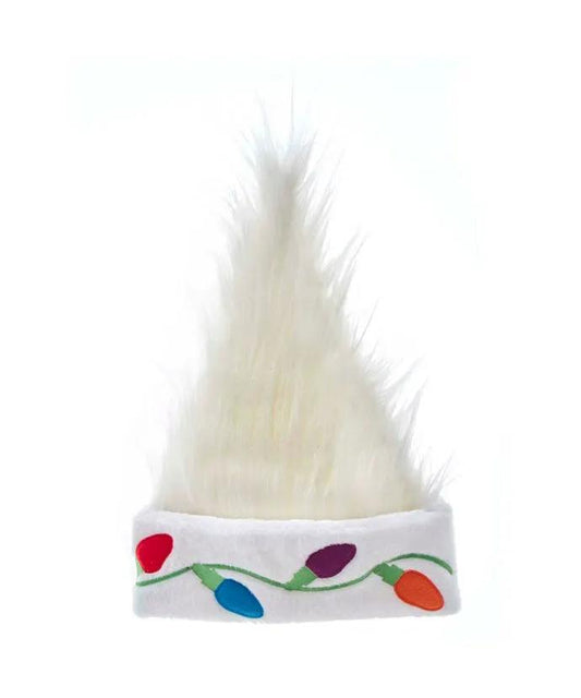 Trolls Guy Diamond Santa Hat with Lights white fluffy top and colorful light-string cuff on Tampa Home & Garden Store