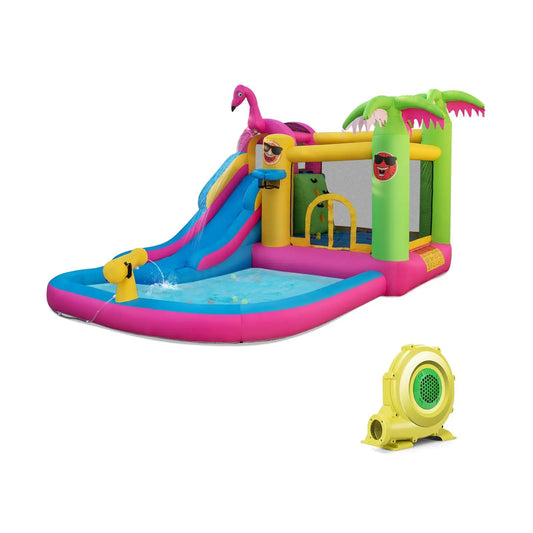 Inflatable bounce castle with water slide pink blue and green blower DirectDeals on Tampa Home & Garden Store