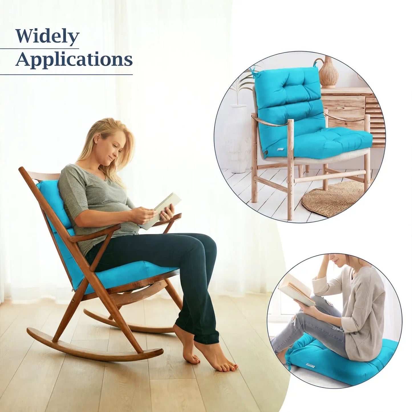 Tufted High Back Patio Chair Cushion Turquoise