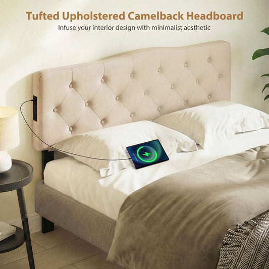 Tufted Upholstered Head Board for Queen and Full Size Bed with 2 AC Outlets - Tampa Home & Garden Store
